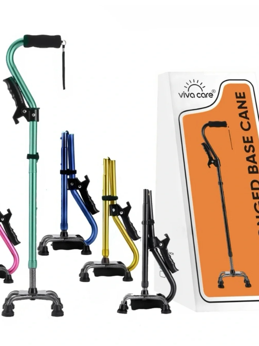 VIVA CARE Foldable Adjustable 4 Prong Walking Cane With Extra Side Handle - Picture 3 of 3